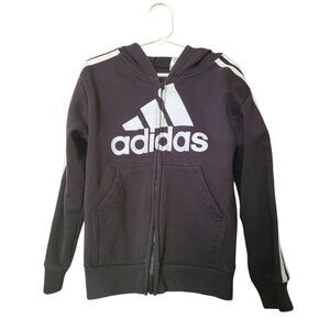 Adidas Kids Black White Hoodie Pockets Size 5 GUC